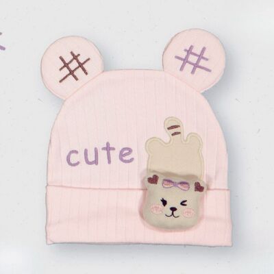 Bonnet en coton « Mignon » pour bébé fille – Lot de 12 | Couleurs douces assorties
