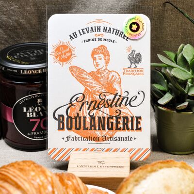 Carte Letterpress Boulangerie Ernestine, carte postale A6, cuisine, gastronomie, orange, noir