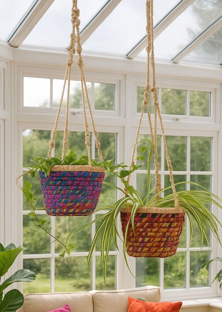 Portavasi in sari e iuta riciclati – Commercio equo e solidale ed ecologico