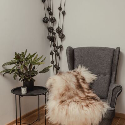 Tapis islandais en peau de mouton véritable, blanc avec pointes marron clair, peau d'animal unique, tapis décoratif en peau de mouton, jeté en peau de mouton, Hygge