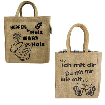 bottle bag. Vegan beer carrier or can & bottle carrier 6 bottles.100% jute carrier bag with dividers. Shopping bag with 6 compartments. Beer bag gifts for men