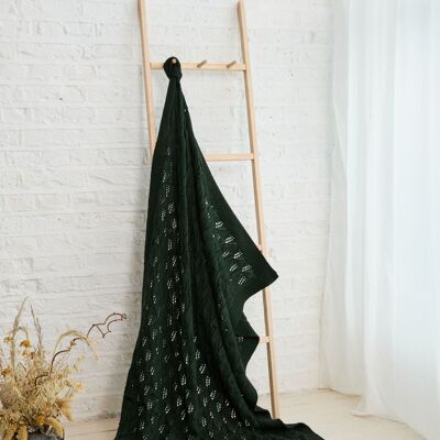Couverture en laine mérinos ultra-douce Líle Lace Leaves - Vert