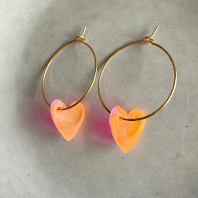 Boucles d'oreilles créoles Lume Charms | Cœur orange fluo