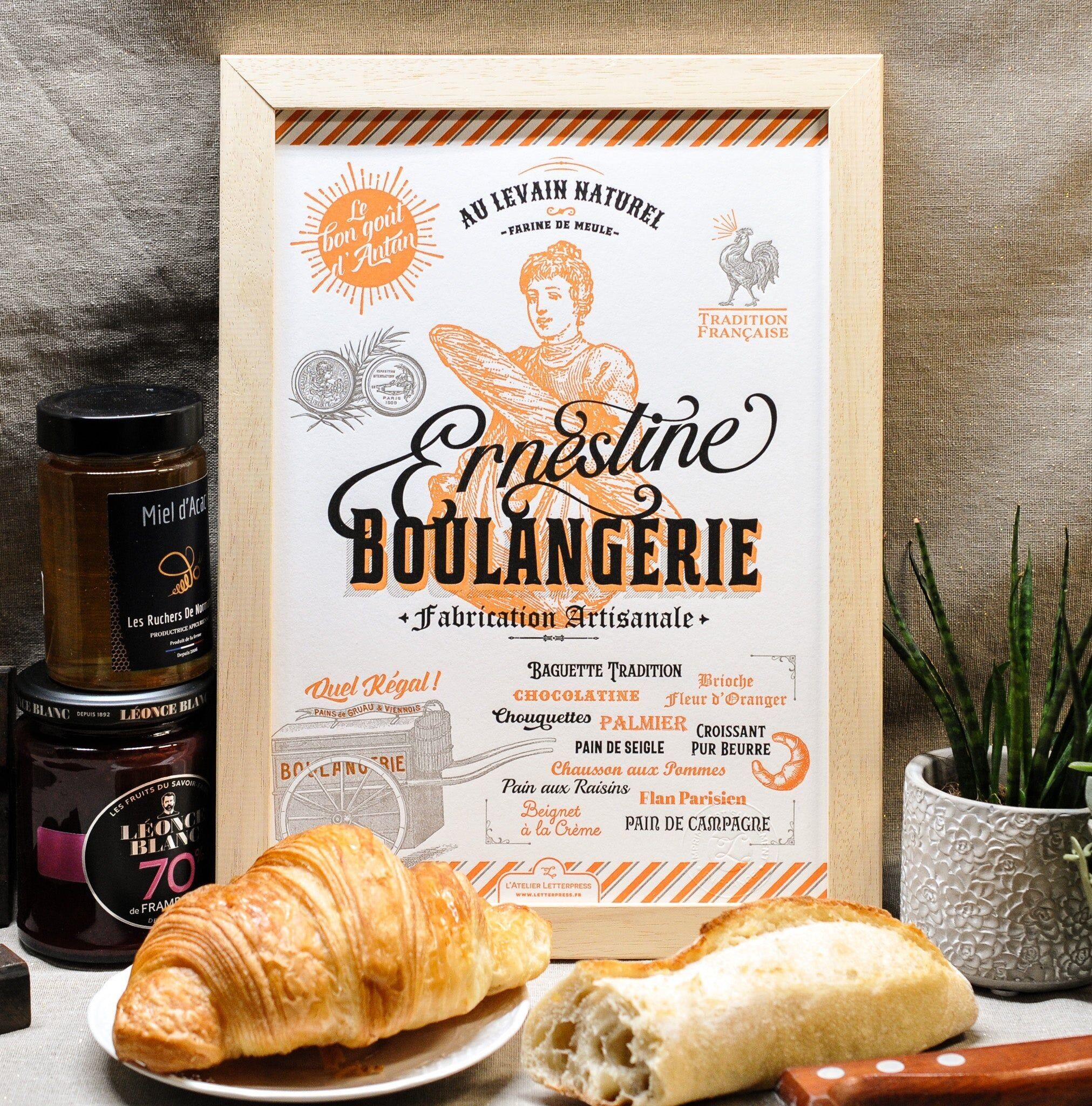 Letterpress-Poster Boulangerie Ernestine, A4, Küche, Gastronomie, Kunstdruck