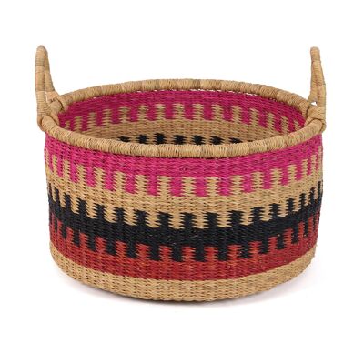 ADOM : Petit panier de rangement de sol marron, noir et naturel avec poignées