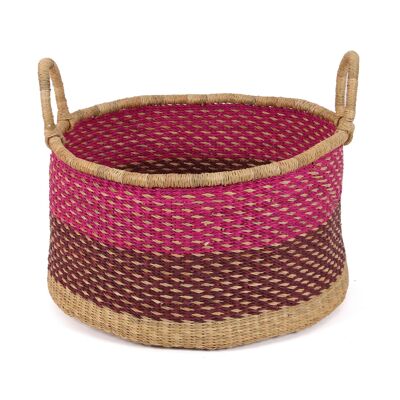 ELIAM : Petit panier de rangement de sol rose et marron avec poignées