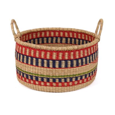 YE: Medium Red, Blue, Green Floor Storage Basket With Handles