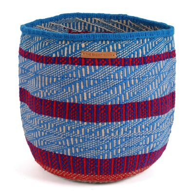 VIGELEGELE: Large Blue, White and Red Wool Basket