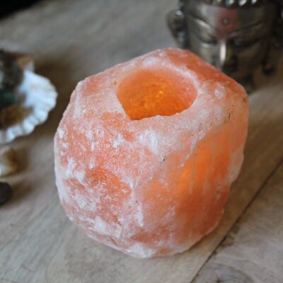 Portavelas de sal del Himalaya naranja con caja