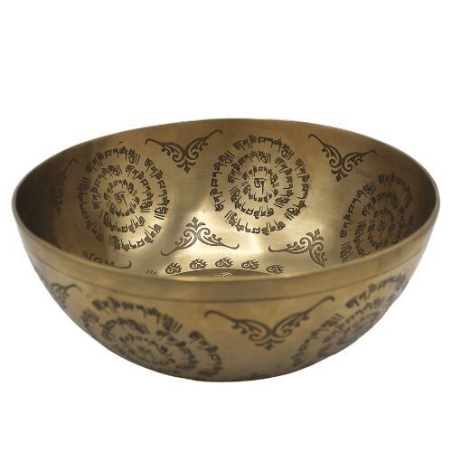 Ciotola canora in argento con Buddha, 25 cm, finemente incisa