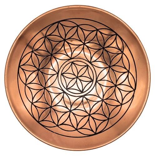 Piatto in rame con inciso il fiore della vita, 6 pollici