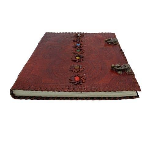 Leder-Mandala-Tagebuch 7 Steine 25x33cm