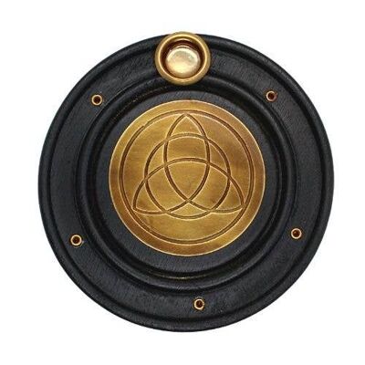 Mango Wood Incense Burner Brass Triquetra 10 cm