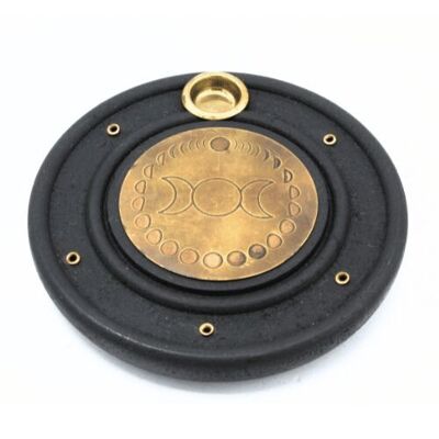 Mango Wood Incense Burner Brass Moon Phase 10 cm