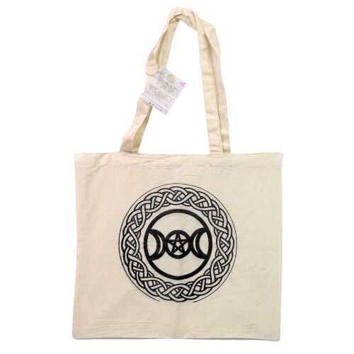 Borsa tote in cotone naturale - Tripla luna e stella nera