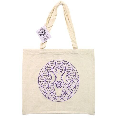 Borsa tote in cotone naturale - Fiore della vita viola e spirale