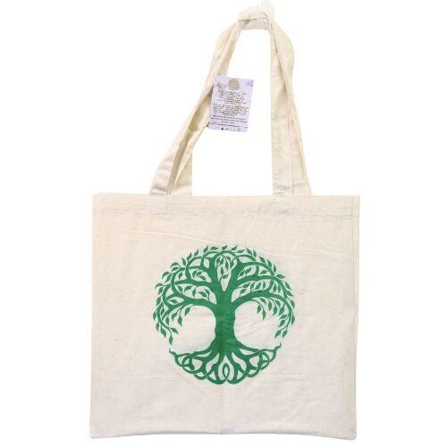 Borsa tote in cotone naturale - Albero della vita verde