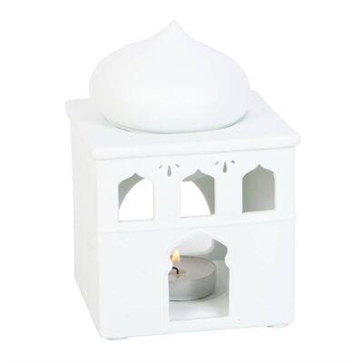 Bruciatore a olio della moschea bianco sporco e supporto per cono di incenso