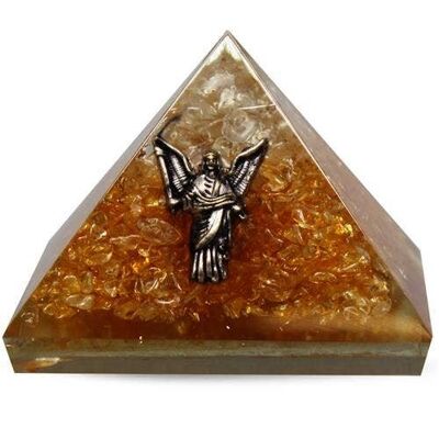 Pirámide de ángel de orgonita con citrino y cuarzo transparente - 6 cm