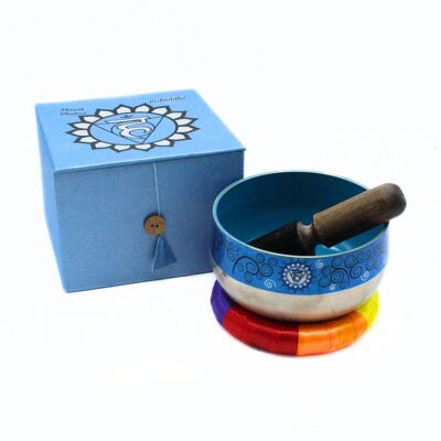 Ciotola tibetana per chakra della gola in ottone argentato - azzurro