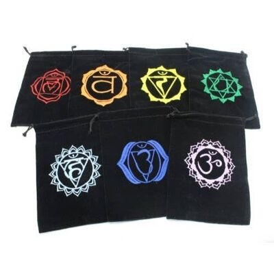 Sac à cordon en velours 5 x 7 pouces - Symbole des 7 chakras en 7 couleurs