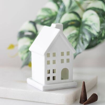 Porta incenso in ceramica a forma di casa bianca