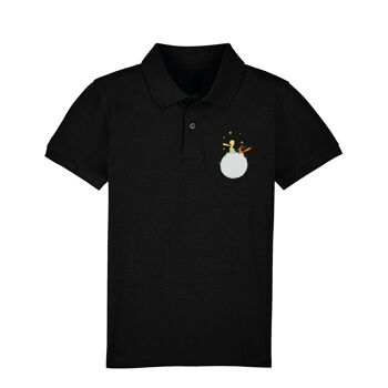 Polo Noir " Le Petit Prince et le Renard assis sur la Lune Coeur "