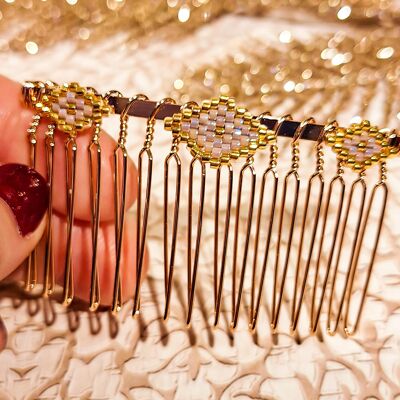 Peigne cheveux tissage de perles retro boheme losange Idée Cadeau Fête des mères - Cadeau Maman - Cadeau Maîtresse - Noël