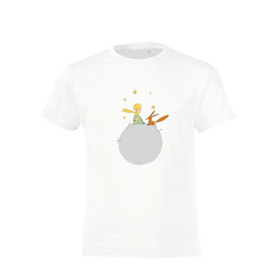 Camiseta blanca "El Principito y el Zorro sentado en la Luna"