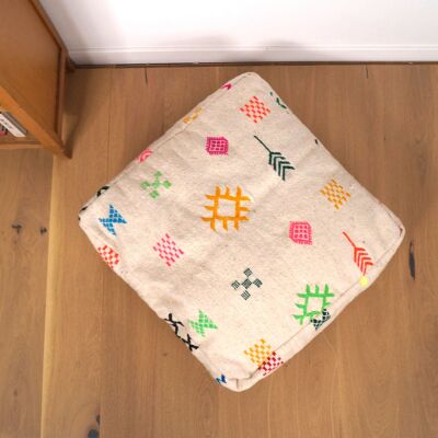 Kilim Pouf - Multicolored Berber Symbols