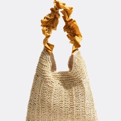 Sac de plage plissé en paille tissée