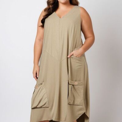 Vestido de lino beige corte A (C8019)
