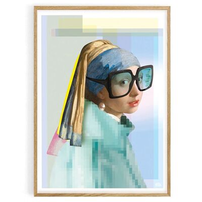 Pop art poster. Pearl 2.0 - 50 X 70 cm. 100% made in France locally. Reinterpretation of Vermeer's Girl with a Pearl Earring.Matte velvety print