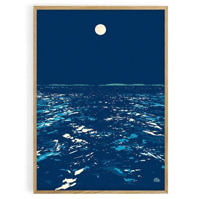Affiche paysage bord de mer Bretagne - 40X60 cm. Bréhat Horizon Pleine Lune. 100% made in France en local. Impression velouté mat. Hommage aux Impressionnistes.