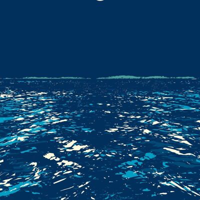 Affiche paysage mer. Bréhat Horizon. Pleine Lune - 50 X 70 cm. 100% made in France en local. Impression velouté mat. Hommage aux Impressionnistes.