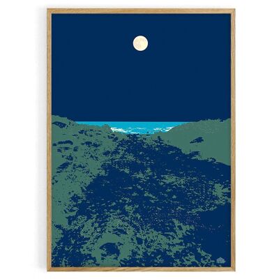 Affiche paysage bord de mer Bretagne - 50 X 70 cm. Bréhat IIe Nord Pleine Lune. 100% made in France en local. Impression velouté mat. Hommage aux Impressionnistes.