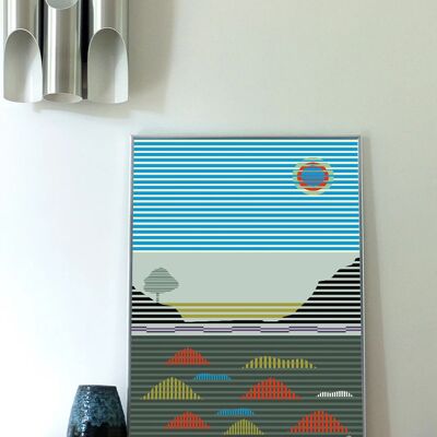 Affiche paysage mer à rayures. 50X70 cm. 100% made in France en local. Impression velouté mat
