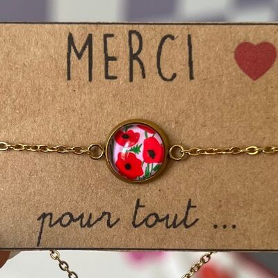 Pulsera de amapola roja, acabado dorado o plateado