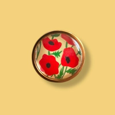 Bague coquelicots rouges finition dorée ou argentée