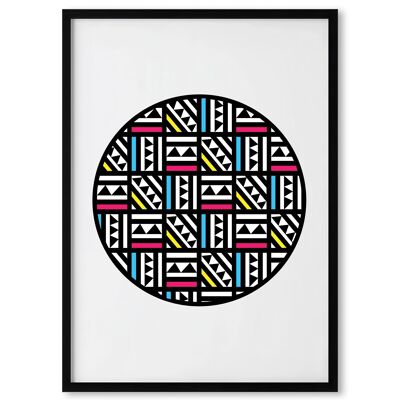 Círculo tribal multicolor - Arte mural geométrico y abstracto / Impresión giclée - Tamaños A3 y A2