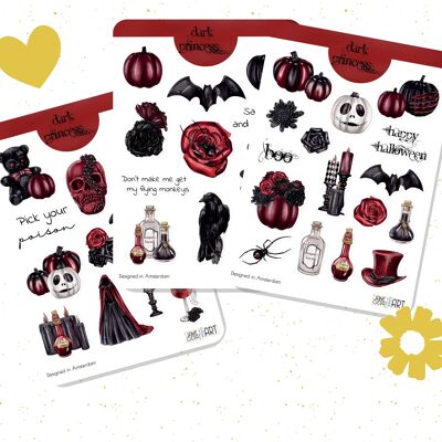 Hoja de pegatinas de Halloween de la Princesa Oscura, juego de 3