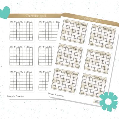 Blank calendar grid planner stickers