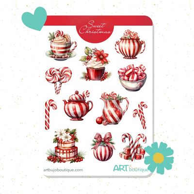 Hoja de pegatinas de dulces navideños