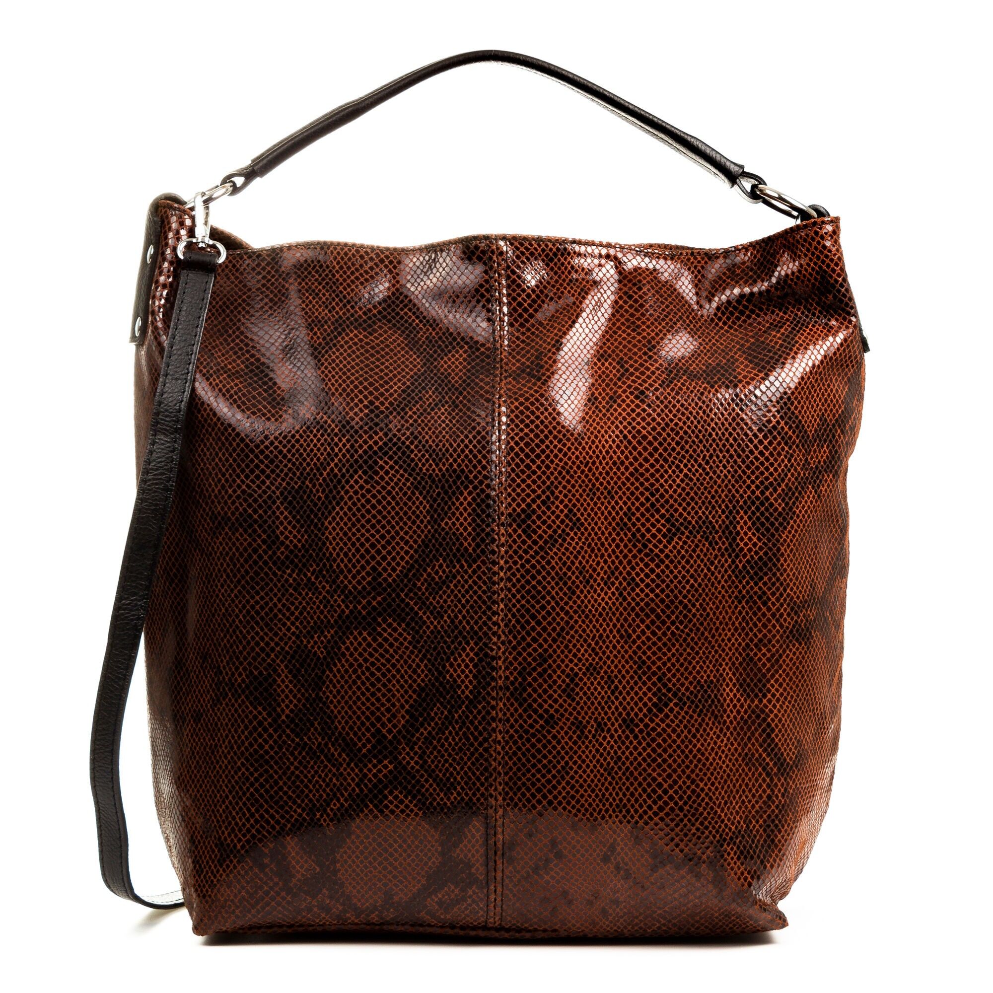 Borsa shopper da donna Mafalda.Vera pelle scamosciata stampa serpente Colore: marrone