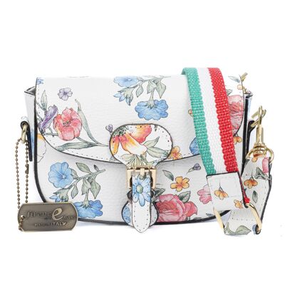 Borsa a tracolla da donna Annone.Vera pelle finitura Dollaro stampata Colore: Fiori