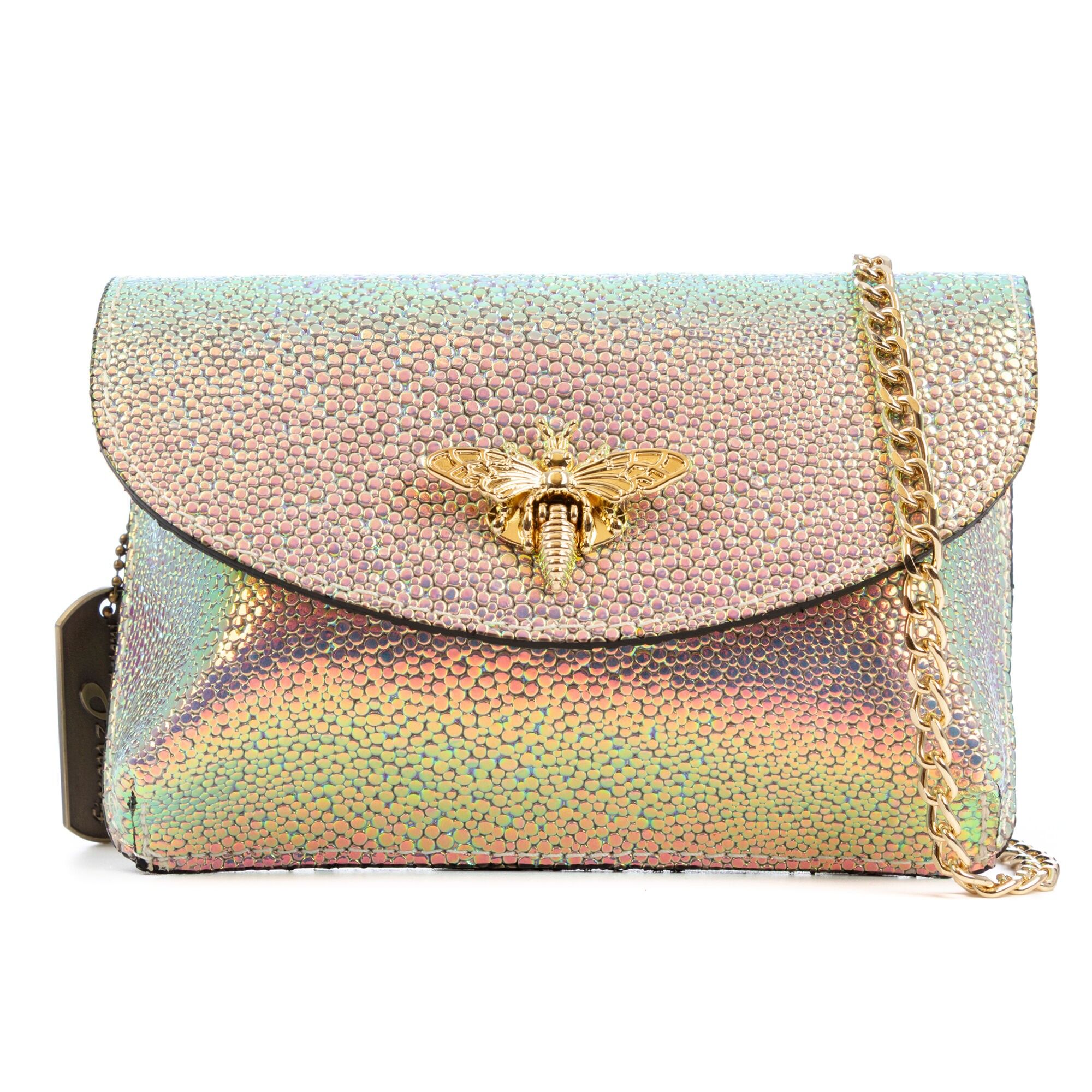 Borsa a mano da donna Aquilonia. Vera pelle scamosciata con finitura iridescente. Colore:Multicolore