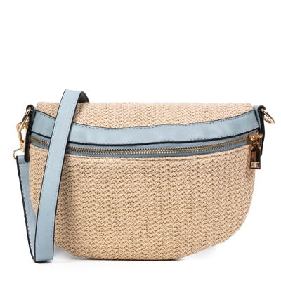 Lirica Unisex Crossbody Bag.Fabric Burlap Faux Leather PU Color: Blue