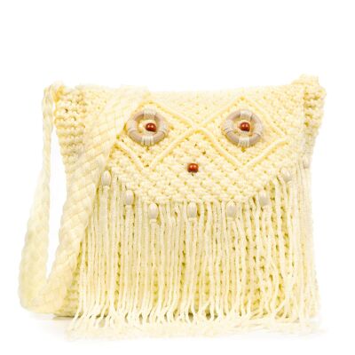 Sac bandoulière pour femme Ginosa.Tissu en coton au crochet Couleur : blanc