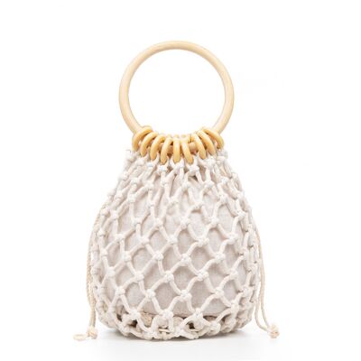 Borsa a mano Zignago in cotone con manici in legno.Colore: Bianco