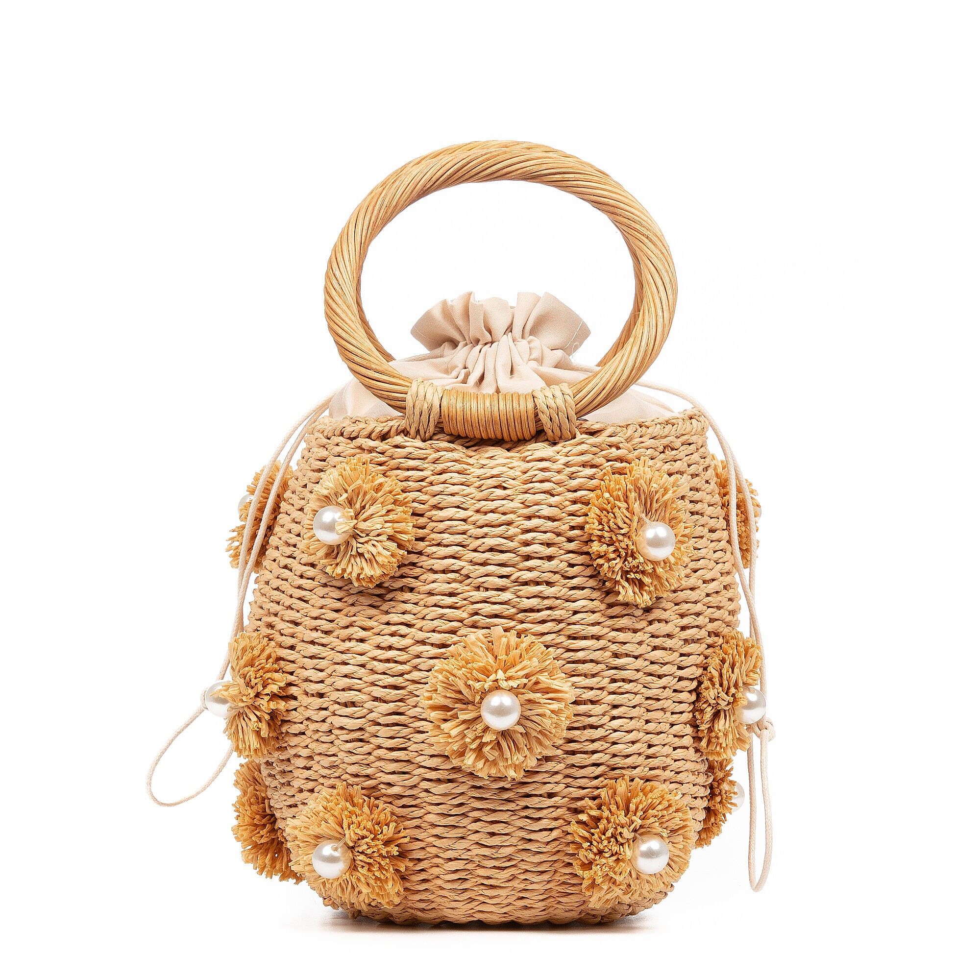 Sac à main en raphia tressé en papier Zibido.Couleur : Beige clair